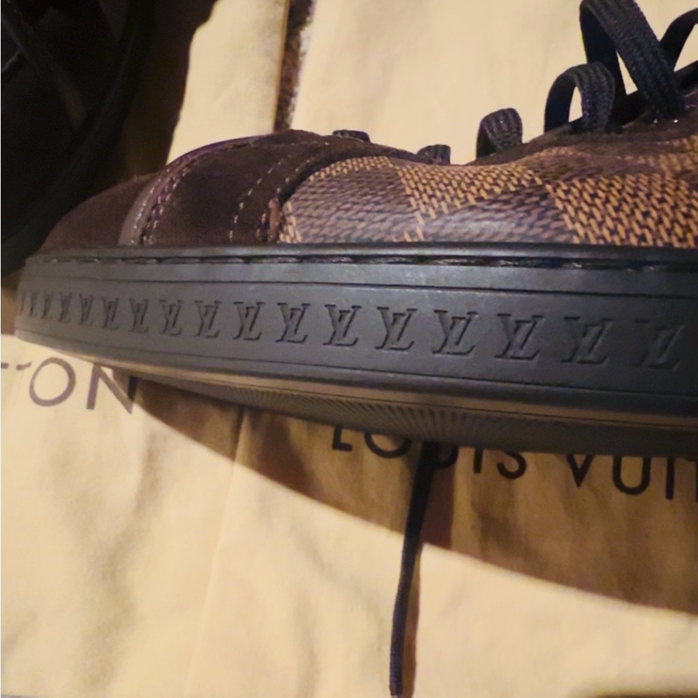 Louis Vuitton Dark Brown Sneakers with Teal Stripe - Picture 3 of 6